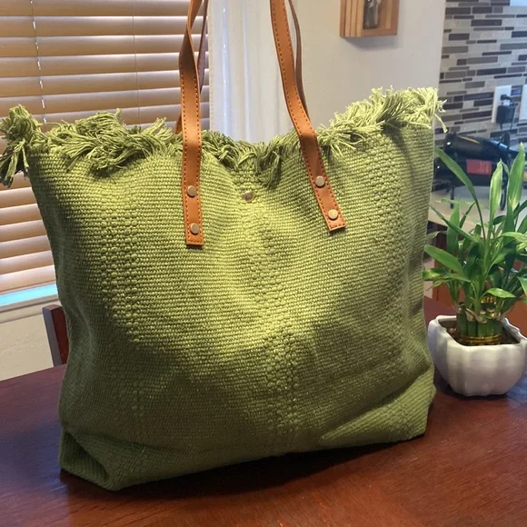 Summer Vibes Large Green Beach Boho Tote Bag - Picture 2 of 4